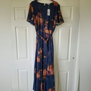 Baltic Born Navy Floral Maxi Dress with Tie - Large